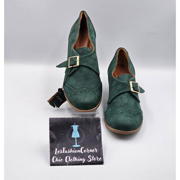 NWT Julia Bo Women's Green Leather Duke Pumps Heel Monk Shoes Sz 9.5 (40) 2974 - Picture 2 of 16